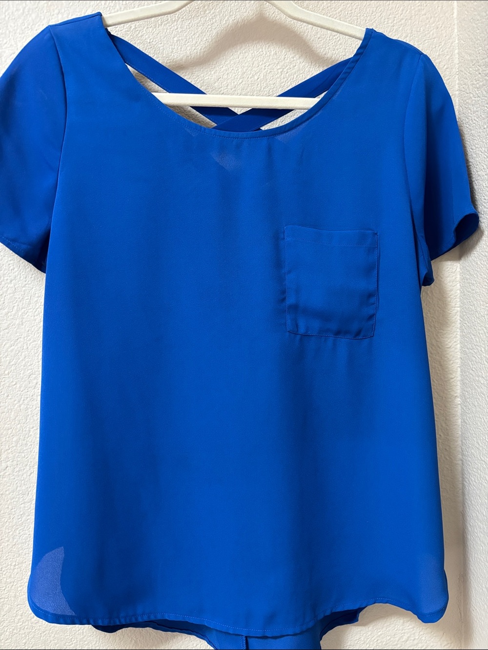 Lily White Short Sleeve Pocket Blouse in Royal Blue